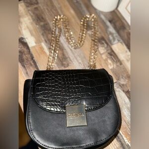 CARVELA Black Textured Handbag with Gold Chain